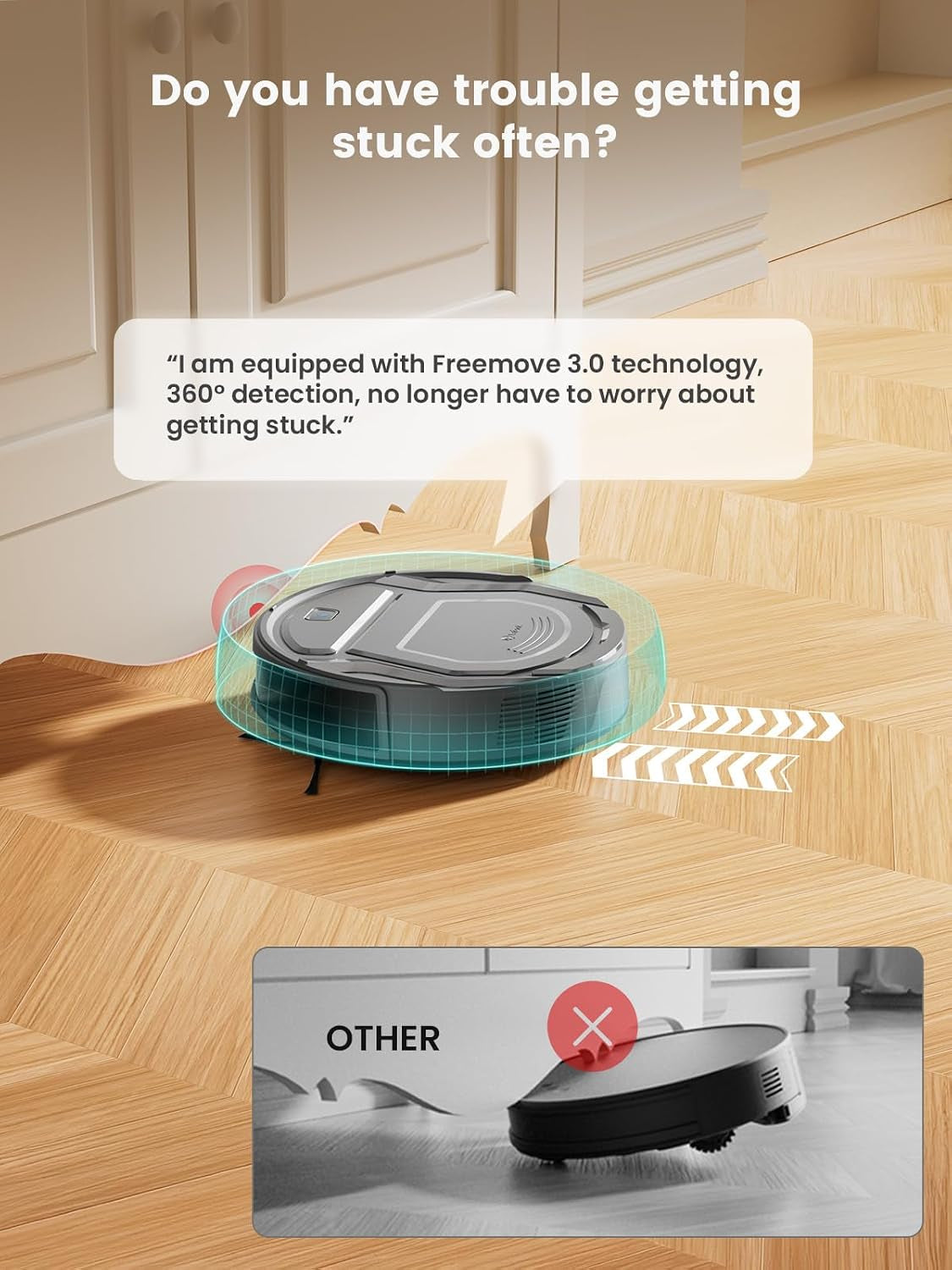 M210 Pro+ Robot Vacuum Cleaner, 6000Pa Suction, 200 Mins Runtime, Precisense Obstacle Avoidance, Self-Charging, Slim &amp; Quiet, Wifi/App/Alexa, Pet Hair &amp; Hard Floors, Grey