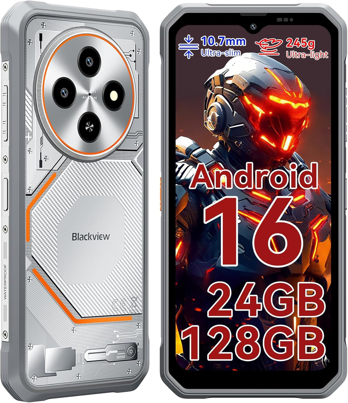 Fort 2 Rugged Phone Android 15, 10.7Mm Ultra-Thin Rugged Smartphone Unlocked, 24GB + 128GB/2TB 6.56”Hd+90Hz Large Dispaly, 4G T-Mobile Dual SIM IP69K Waterproof 16MP+13MP Camera, NFC/OTG/GPS