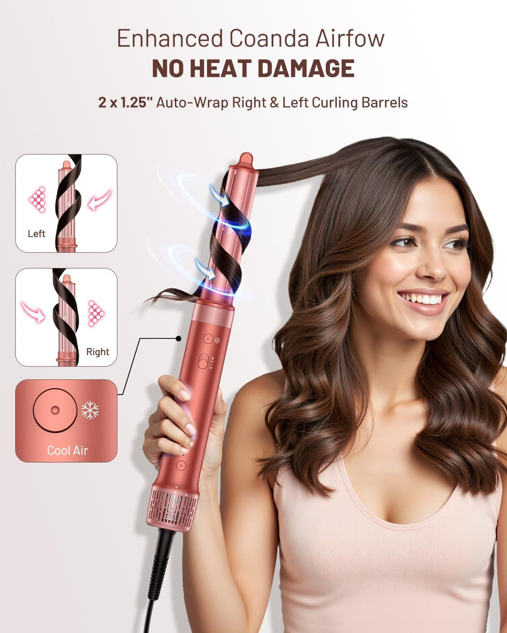 High-Speed 5 in 1 Hair Styler, Professional Hot Air Styler No Heat Damage Frizz-Free for Volumizer, Curl, Straighten, Drying, 1500W Negative Ionic Blow Dryer Brush with Travel Bag, Coral-Red