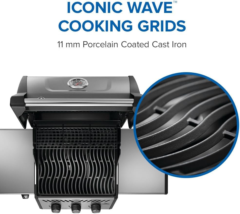 Freestyle 365 Propane Gas BBQ Grill - F365DPGT - Barbecue Gas Cart, with 3 Burners, Folding Side Shelves, Instant Failsafe Ignition, Porcelain Coated Cast Iron Cooking Grids