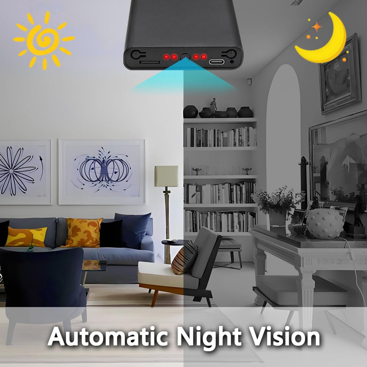 Mini 1080P HD Camera, Nanny/Pet/Child Camera Power Bank, with Motion Detection, Automatic Night Vision, Loop Record, and Gravity Sensing Functions. Suitable for Office and Home Security Monitoring Cam
