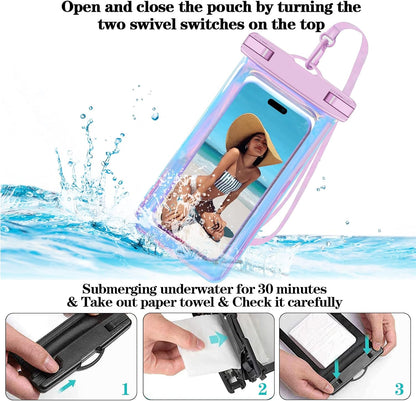 2 Pack Iridescence Waterproof Phone Pouch, Cell Phone Waterproof Case Dry Bag,Protection Level: Ip68,Beach Cruise for Iphone,Samsung,And More,Lanyard Included,(Fits up to 8.3"),Iridescence