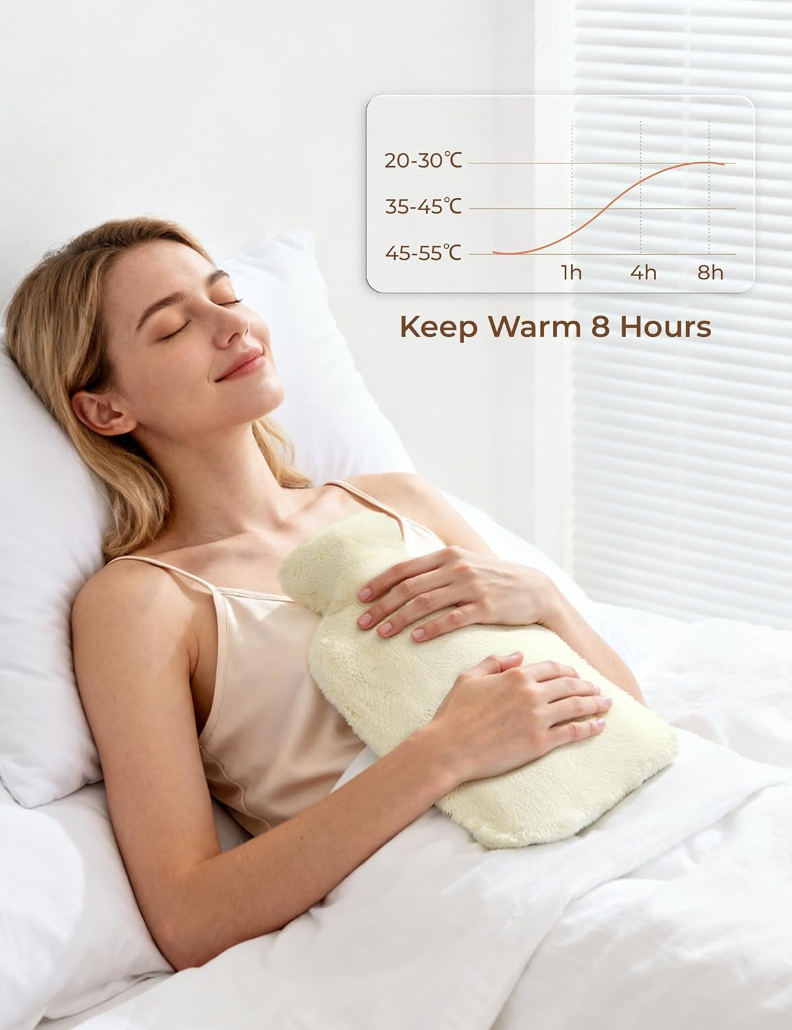 Hot Water Bottle with Cover, 2L Rubber Hot Water Bag with Soft Cover (2 Liter), for Cramps, Compress Pain Relief, Removable Hot Cold Pack, Hot Water Bed Warm(Beige)