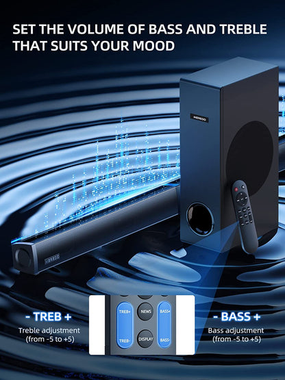 180W Sound Bar  2 in 1 Detachable Soundbar for TV 2.1CH Soundbar with Subwoofer 5 EQ Modes Treble &amp; Bass Adjust (ARC Cable) Optical/Bt 5.4/AUX, 12L Deep Bass for Home Theater-32 Inch