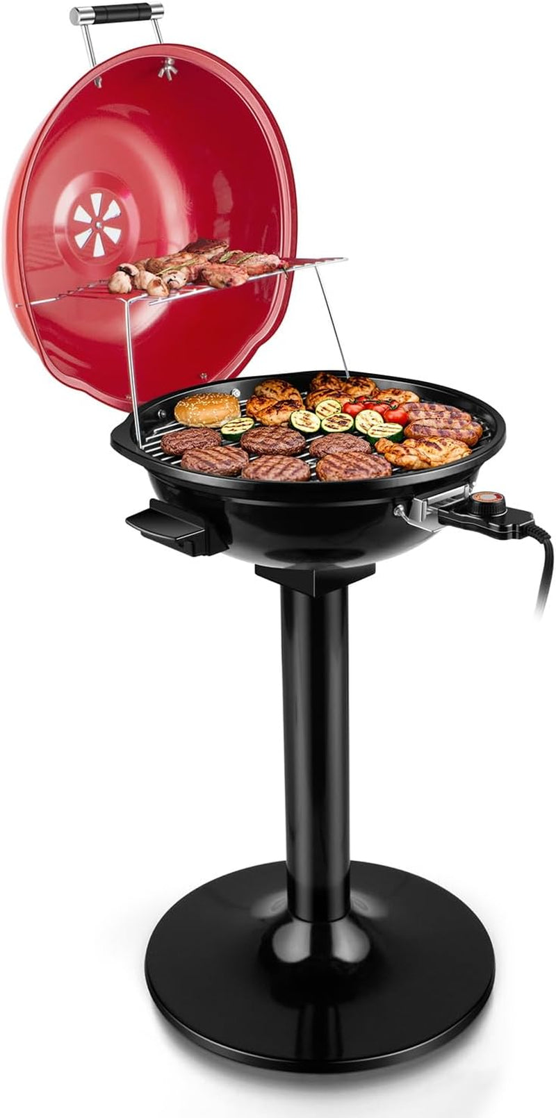 Electric Grill,  Outdoor Electric BBQ Grill, 1600W Portable Removable Stand Grill with Adjustable Heat & Drip Tray, Double Layer Design for Party, Patio & Backyard (Red)