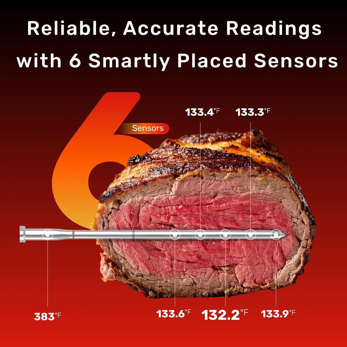 S Pro Bluetooth Wireless Meat Thermometer, with 6 Sensors Build In, Long Range, Smart App Monitoring with Timer &amp; Alarm, IP69 Waterproof, Meat Thermometer Probe for BBQ, Grill, Oven