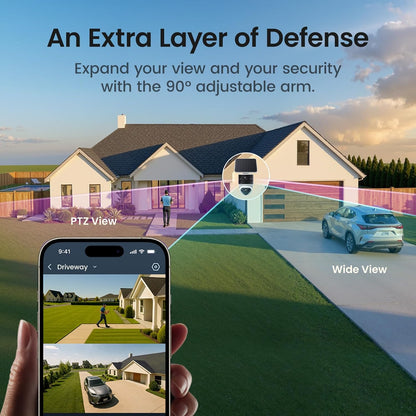 T2 Pro Security Camera Wireless Outdoor, Dual 3K Solar Camera Outdoor Wifi, 170° Wide &amp; 360° PTZ for No Blind Spots, Human &amp; Vehicle Tracking, No Subscription Required