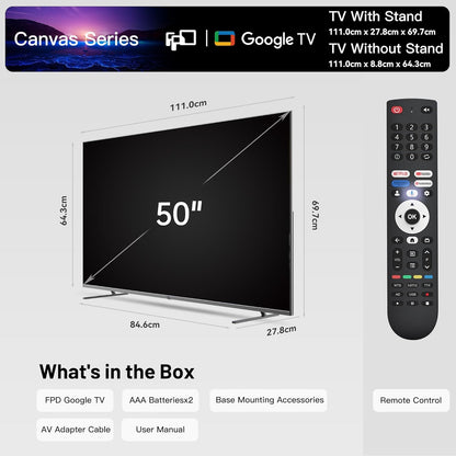 50 Inch Smart TV, 4K LED Google TV with Google Play Built-In Google Cast, HDR 10, MEMC, Voice Remote, Dolby Audio, UHD Flat Screen Television Compatible with VESA 300X300Mm (CG50-C3)