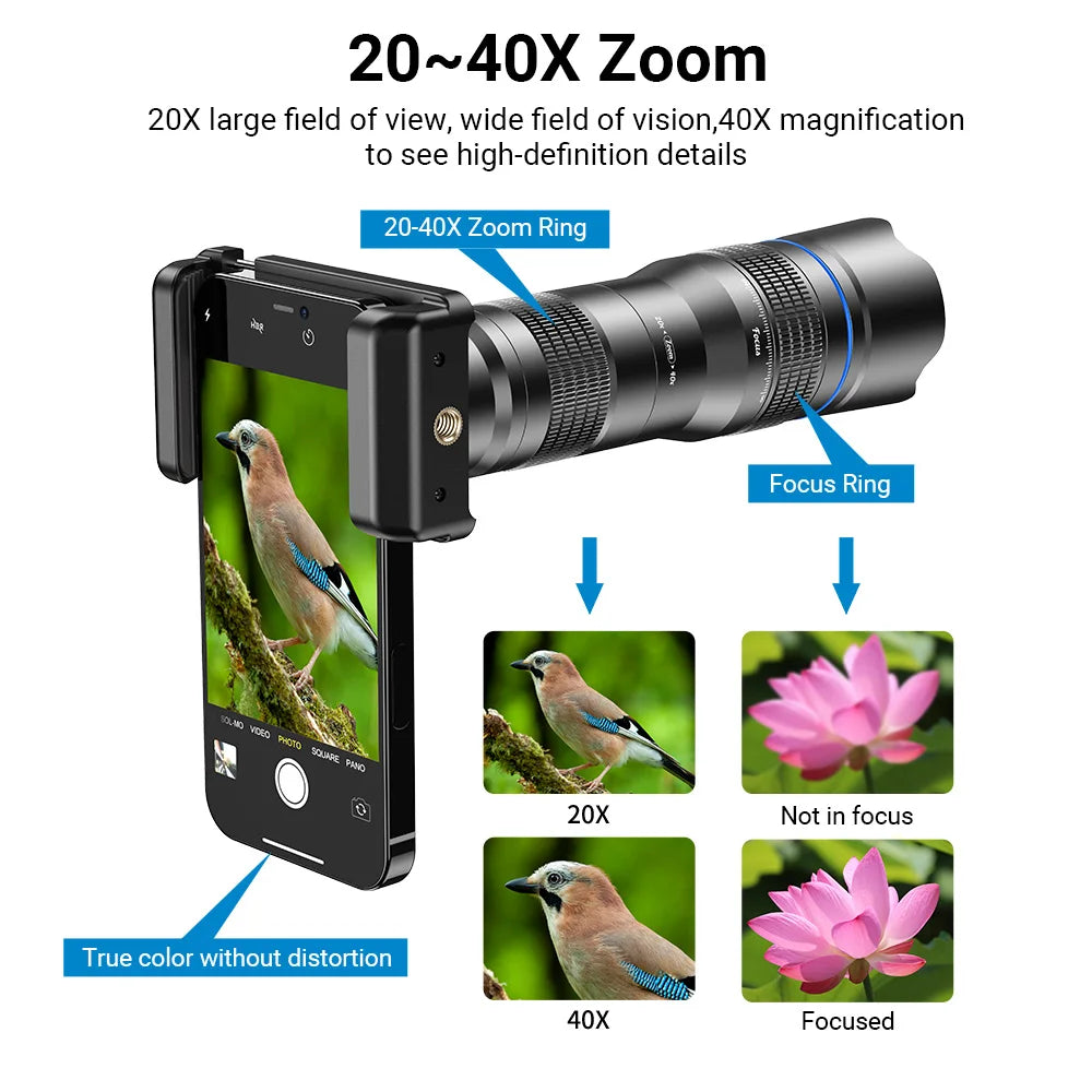 APEXEL New Upgraded Optional HD 20X-40X Zoom Telescope Telephoto Lens Camera Phone Lens for Samsung Iphone Xiaomi All Smartphone