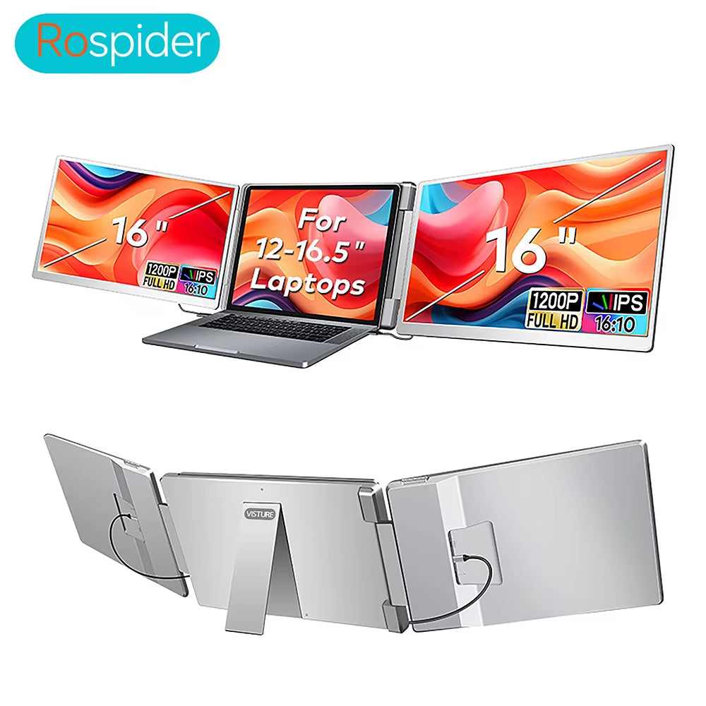 Portable LCD FHD IPS Gaming Backlit External Monitor High-Definition Dual Triple Screen Extender for Productivity