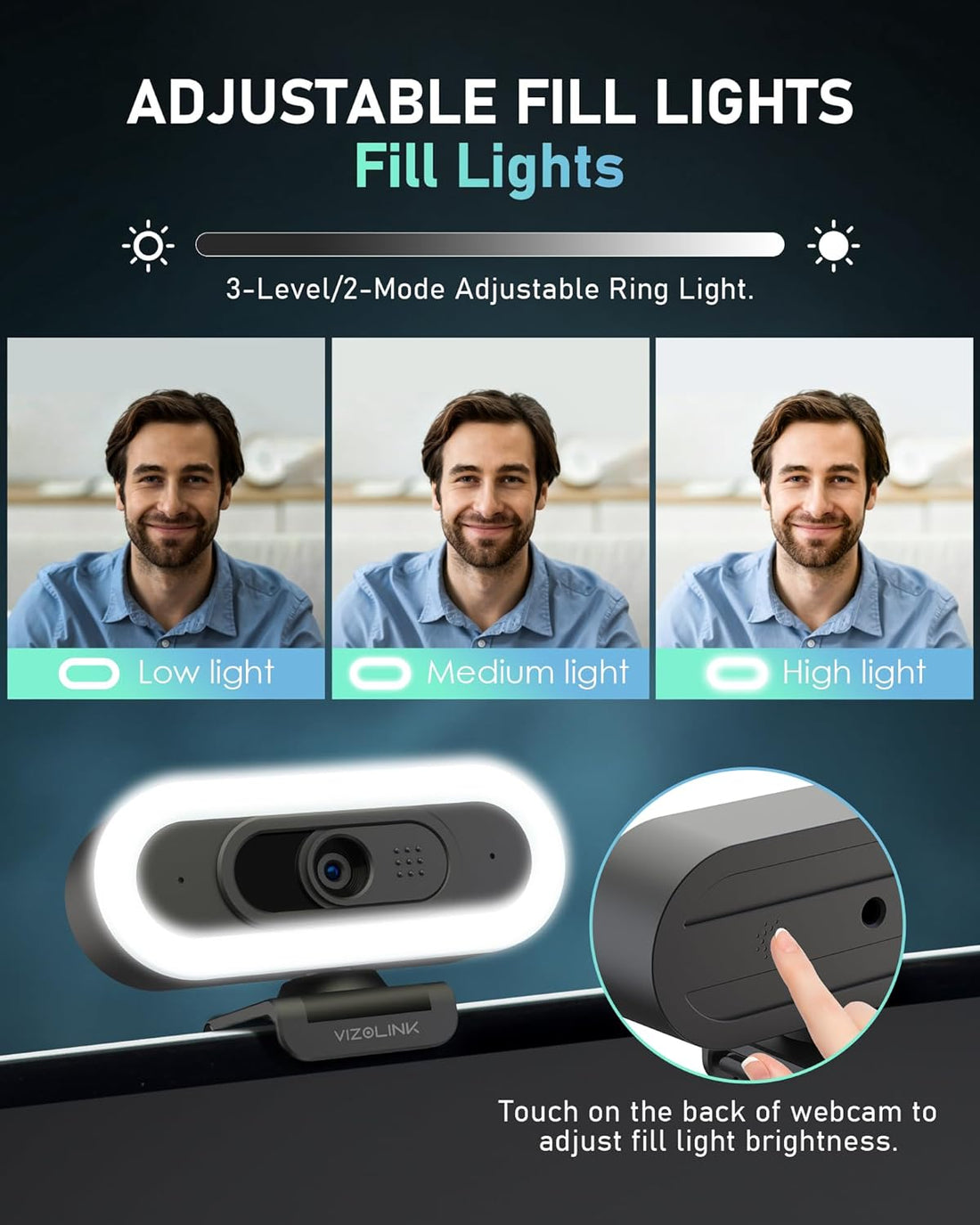 4K Webcam with Lights, PDAF Autofocus Computer Camera for Pc/Mac, 78°FOV Web Cam with 2 Noise-Canceling Microphone, USB Computer Web Camera for Laptop, Mac, Zoom