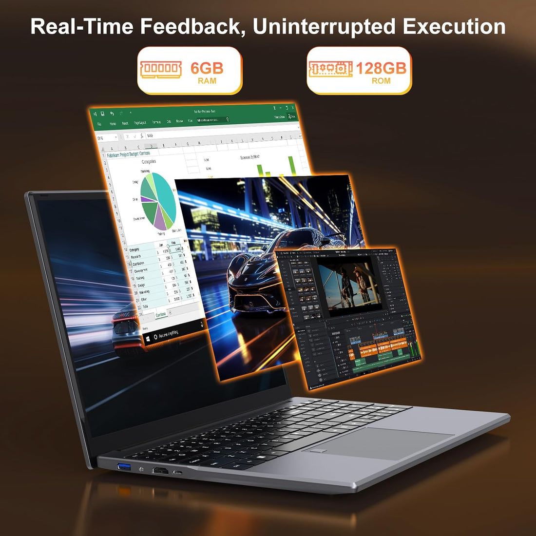 14.1" Laptop Computer,Celeron N (Up to 2.4Ghz), 6GB RAM 128GB SSD, Win 10, Ultra-Slim 1.2Kg Body, Dual-Band Wifi, Mini HDMI Port, 14.1-Inch Display, for Student and Home Office Use