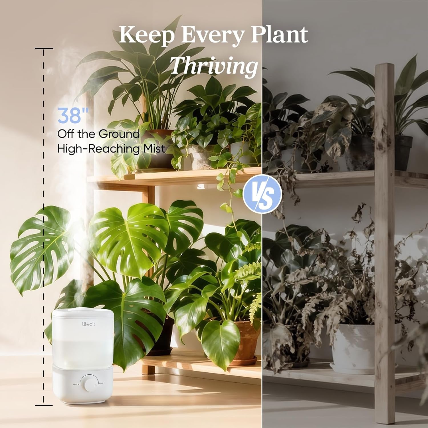 Humidifiers for Bedroom, Top Fill Cool Mist Air Humidifier for Baby Nursery, Plants, Ultrasonic, Auto Shut-Off, BPA Free, Quiet, Knob Control, 360° Nozzle