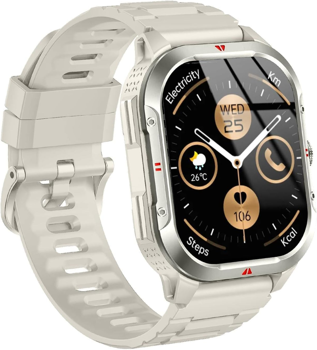 Smart Watch for Men Women, 2.06"HD Touch Screen Fitness Tracker with Precision GPS, Bluetooth Calling, Heart Rate Sleep Monitor, 100+ Sport Modes, IP68 Waterproof Smartwatch for Android Ios, Off-White