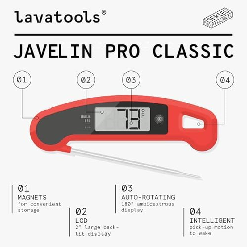Javelin® PRO Duo Ultra-Fast 1-Second Professional Digital Instant Read Meat Thermometer for Cooking, Auto-Rotating Backlit Display, IP65 Water Resistant – Panda