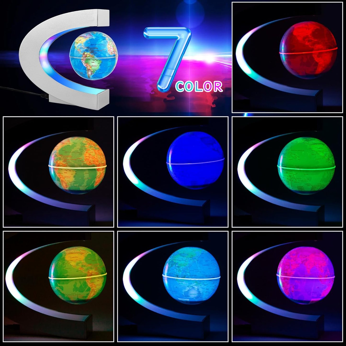Magnetic Levitating Globe with LED Light, Cool Tech Gift for Men Father Boys and Girls , Birthday Gifts for Kids, Floating Globes World Desk Gadget Decor in Office Home/Display Frame Stand (Sliver)