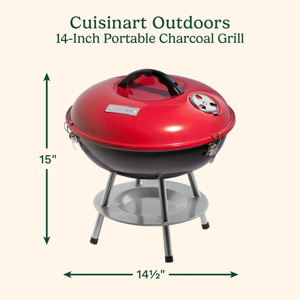 Outdoor Portable Charcoal Grill BBQ, 14", Compact & Light, Red (CCG-190RBC), Grills for 4 People