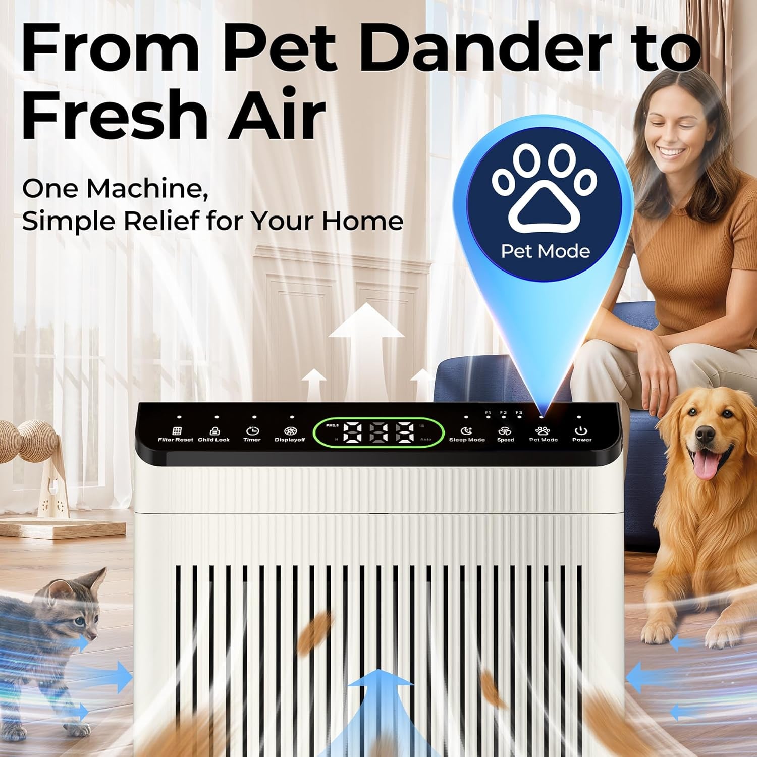 Air Purifiers for Home Large Room up to 2200Sq.Ft with Washable Filters,  Air Purifiers for Bedroom with Fragrance, PM 2.5 Display Air Quality Sensor for Smoke Dust Odors, Ivory, 1Pack