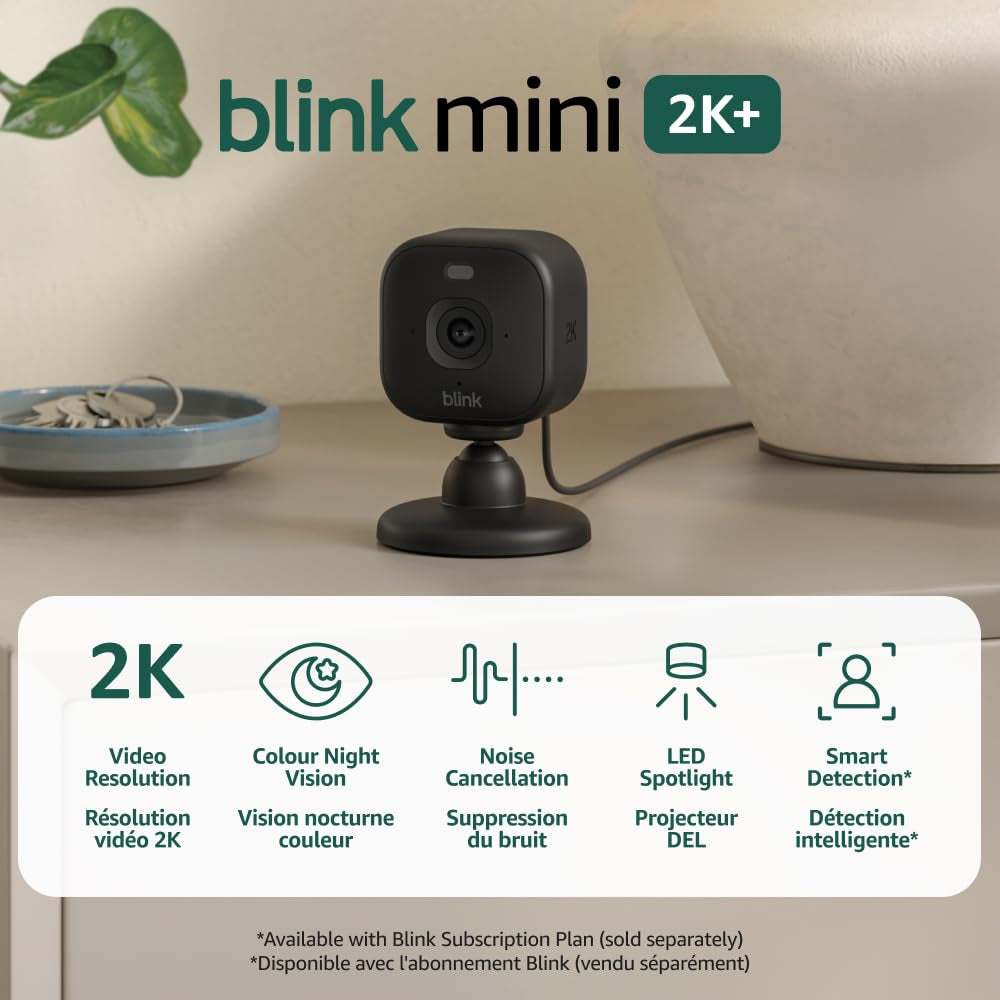 Mini 2K+ (Newest Model) – Plug-In Home &amp; Pet Security Camera with 2K Video Resolution, Colour Night Vision, Enhanced Audio, Motion Detection – 1 Camera (Black)