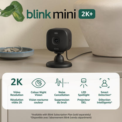 Mini 2K+ (Newest Model) – Plug-In Home &amp; Pet Security Camera with 2K Video Resolution, Colour Night Vision, Enhanced Audio, Motion Detection – 1 Camera (Black)