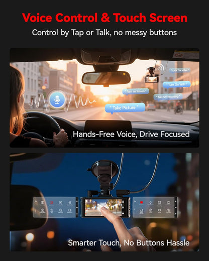 4K Dash Cam Front and Rear, STARVIS 2 Sensor, Touch Screen 3.18", Voice Control, 20Mb/S 5.8Ghz Wifi 6 Car Dashcam with 128GB Card, GPS, Night Vision, Emergency Lock, Parking Mode(F7N Touch)