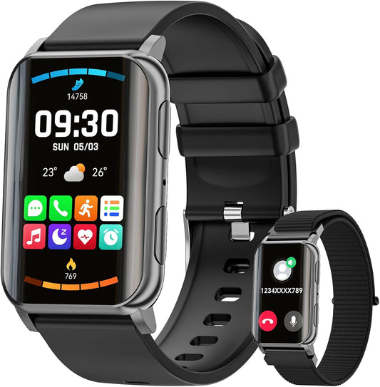 Smart Watches for Men Women (Answer/Make Calls), 1.57" Curved Screen Fitness Tracker, 2 Bands Smart Watch with 24/7 Heart Rate/Sleep Monitor, Compatible with Android Ios,110+ Sport Modes