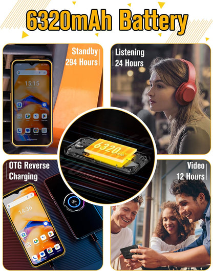 Rugged Smartphones Canada Android 15,  Armor X13 Unlocked Cell Phone, 50MP+24MP+8MP Cameras, 12+64GB Storage, 6.52” Screen, 6320Mah, Nfc,Gps,Dual 4G Volte Rugged Phones(Orange)