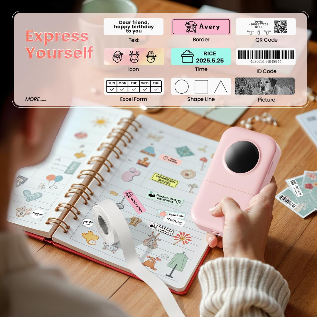 Label Maker Machine,  D30 Portable Bluetooth Label Printer with Tape Label Maker Handheld, Multiple Templates Available for Smartphone Easy to Use for Office Home Organization USB Rechargeable
