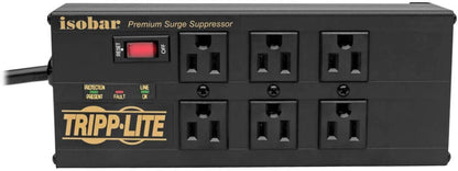 Isobar 6 Outlet Surge Protector Power Strip with 2 USB Charging Ports,10Ft Long Cord, Right-Angle Plug, Metal, 3840 Joules,Lifetime Limited Warranty &amp; $50K Insurance (Ibar6Ultrausbb)Black