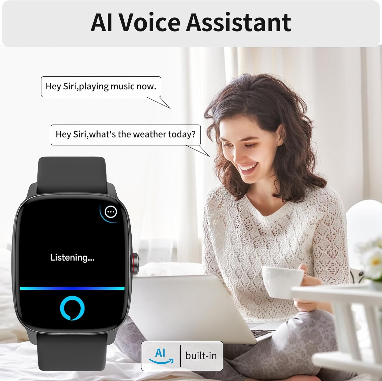 Smart Watches for Men Women, with Bluetooth Calling, 1.85" Screen DIY Dial Smartwatch for Android Iphone. 100+ Sports Modes, Heart Rate Sleep Monitor, AI Built-In Fitness Tracker, IP68 Waterproof