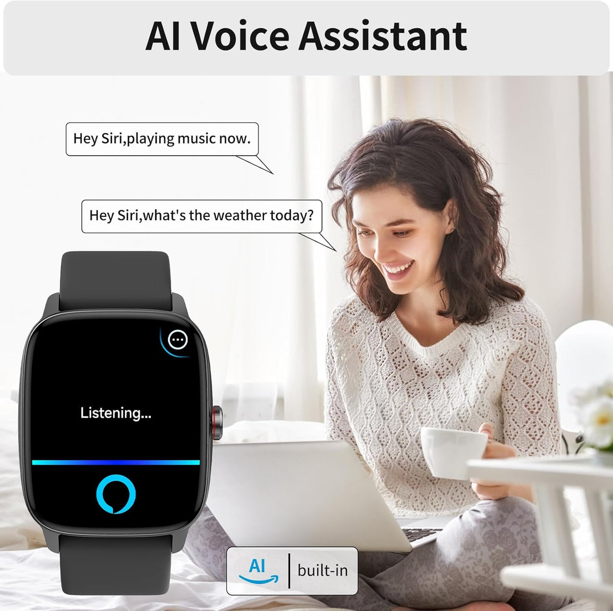 Smart Watches for Men Women, with Bluetooth Calling, 1.85" Screen DIY Dial Smartwatch for Android Iphone. 100+ Sports Modes, Heart Rate Sleep Monitor, AI Built-In Fitness Tracker, IP68 Waterproof