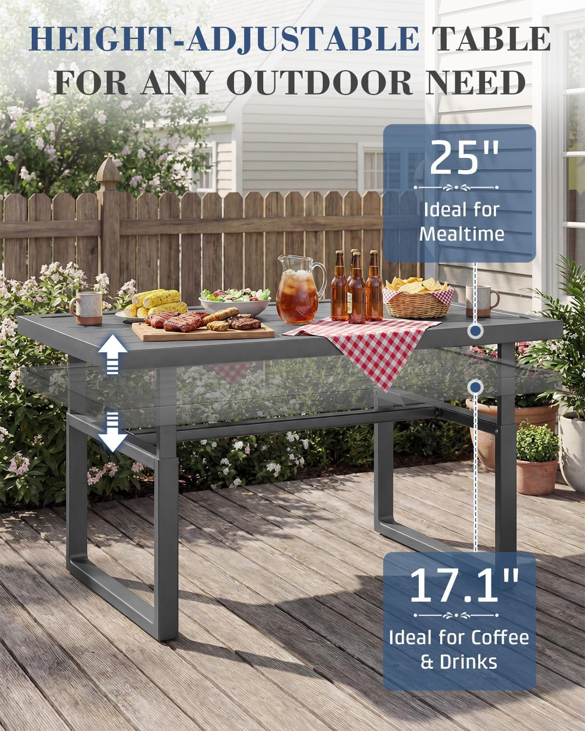 Aluminum Patio Furniture Set, Modern Outdoor Conversation Table and Chair Sets with Blue Cushions for Lawn, Backyard, and Deck