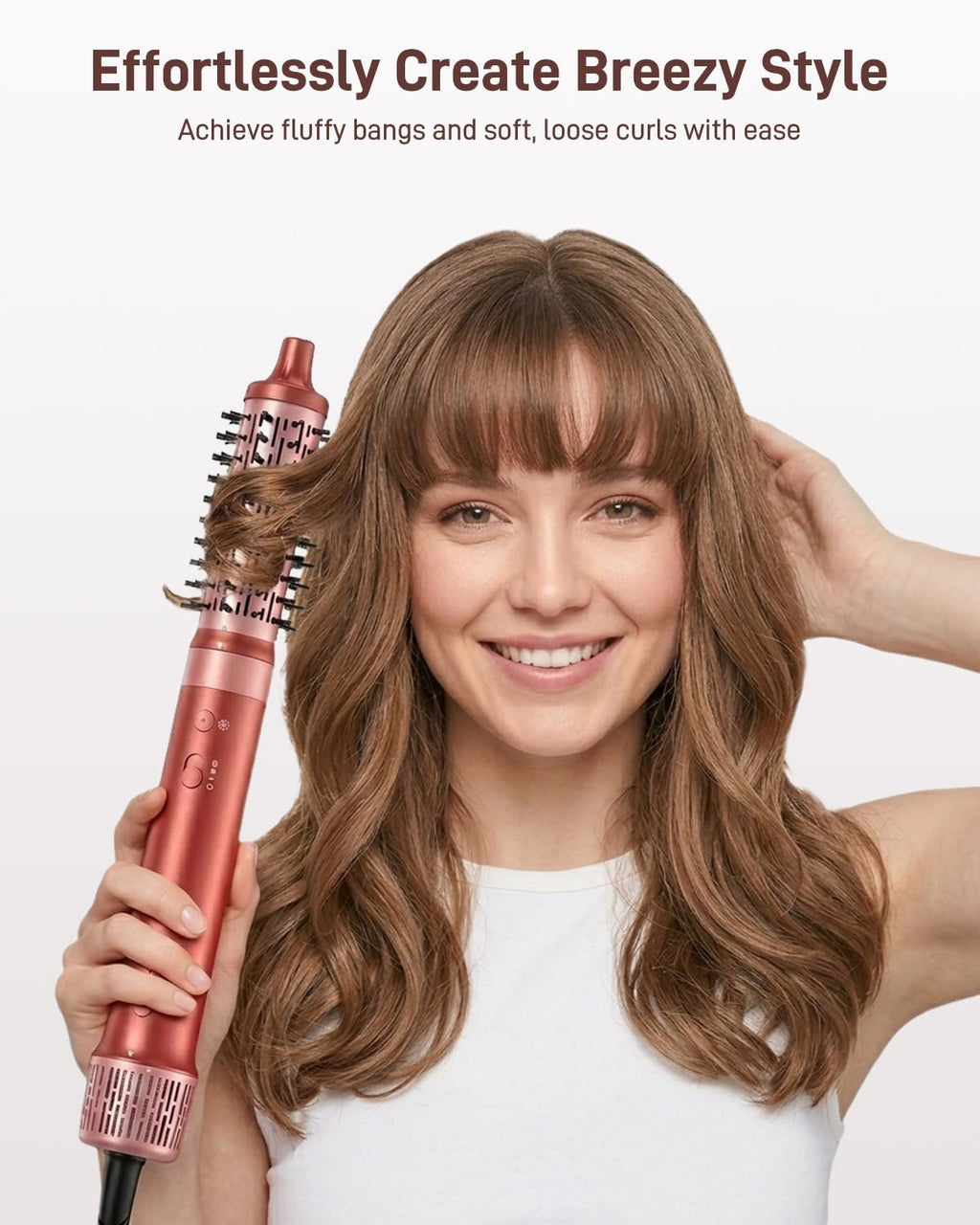 Hot Air Styler & Hair Dryer Brush Kit, 1500W No Heat Damage Frizz-Free Hair Styler for Curl, Wavy, Volumizer, Straighten, Fast Drying, Vermilion
