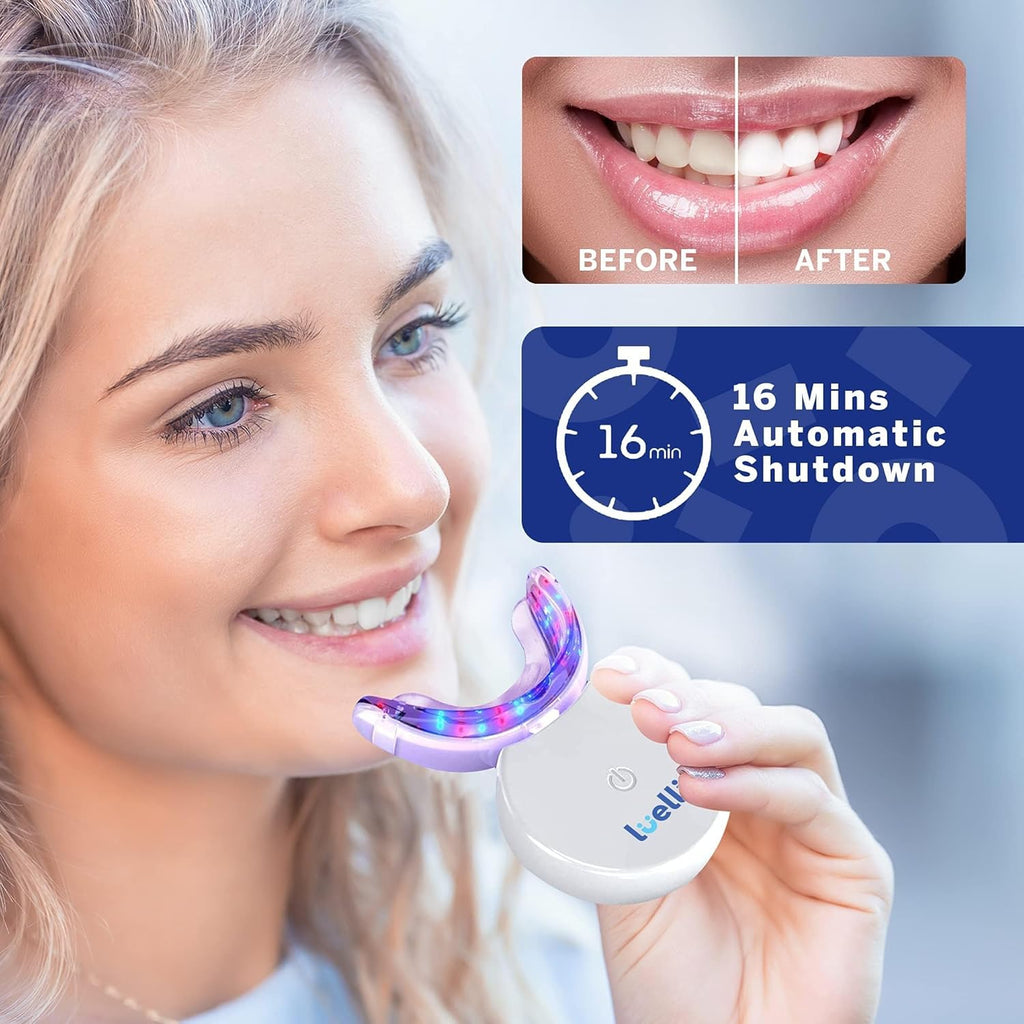 Teeth Whitening Kit with 32 LED Accelerator Light, Wireless Mouth Tray, 20+ Treatments, Enamel Safe, Suitable for Sensitive Teeth, Home & Travel Use