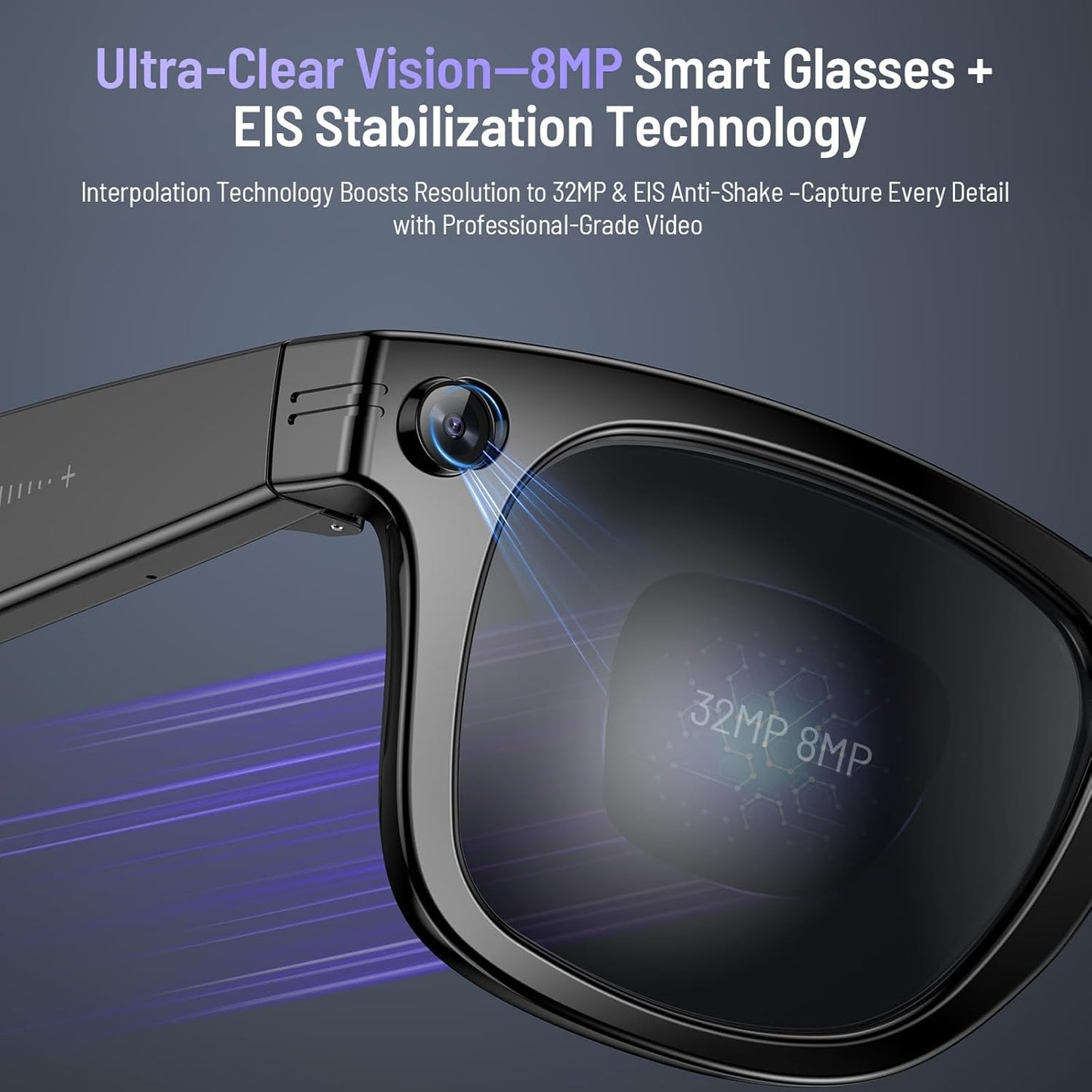 Upgraded Ai Smart Bluetooth Glasses, 800W Anti-Shake Camera Glasses, 1080P Video Recording, Ai Real-Time Translation, Open-Back Headphone Audio, Voice Assistant, Sunglasses for Men Women