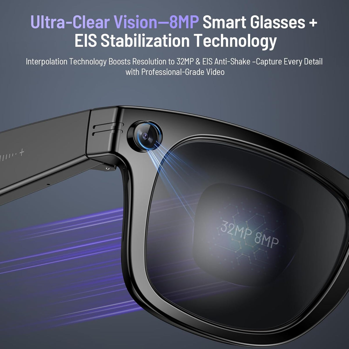Upgraded Ai Smart Bluetooth Glasses, 800W Anti-Shake Camera Glasses, 1080P Video Recording, Ai Real-Time Translation, Open-Back Headphone Audio, Voice Assistant, Sunglasses for Men Women