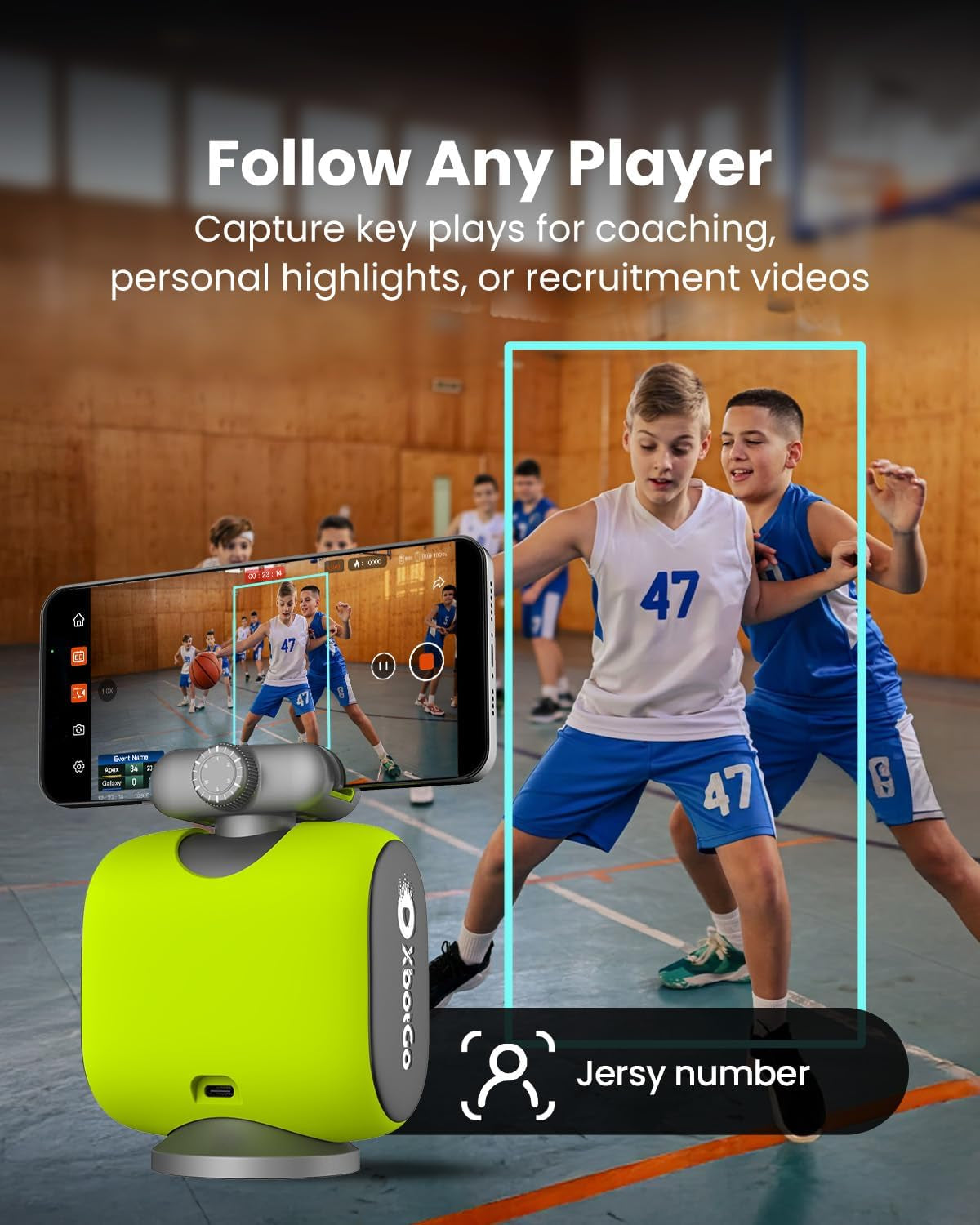 Chameleon AI Auto Sports Action Camera - 4K 60FPS Soccer Camera and Basketball Tracking Camera for Team Sports, Live Streaming, No Subscription, Works with Ios &amp; Android (Lemon Green)