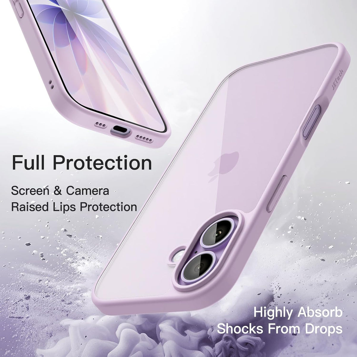 Case for Iphone 17 6.3-Inch, Shockproof Phone Bumper Cover, Solid Color Matte TPU Frame, Anti-Scratch Clear Back (Lavender)