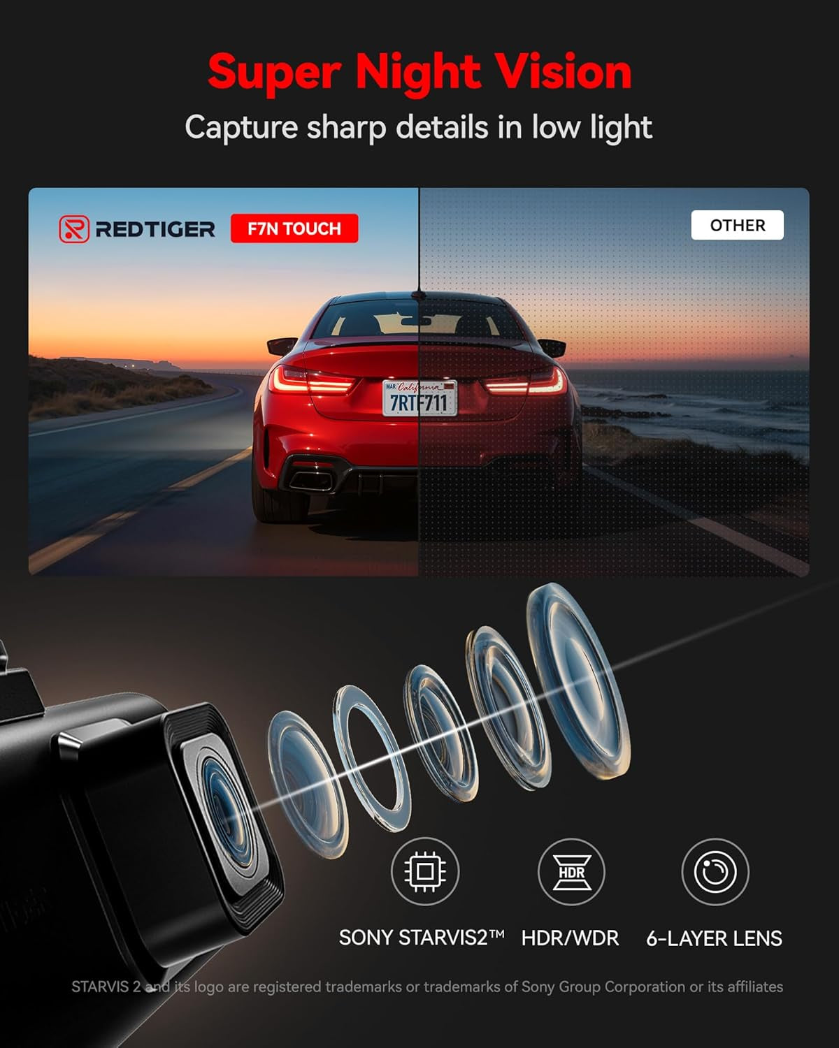 4K Dash Cam Front and Rear, STARVIS 2 Sensor, Touch Screen 3.18", Voice Control, 20Mb/S 5.8Ghz Wifi 6 Car Dashcam with 128GB Card, GPS, Night Vision, Emergency Lock, Parking Mode(F7N Touch)