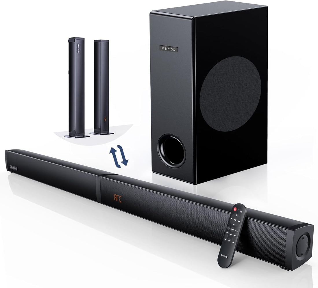 180W Sound Bar  2 in 1 Detachable Soundbar for TV 2.1CH Soundbar with Subwoofer 5 EQ Modes Treble &amp; Bass Adjust (ARC Cable) Optical/Bt 5.4/AUX, 12L Deep Bass for Home Theater-32 Inch