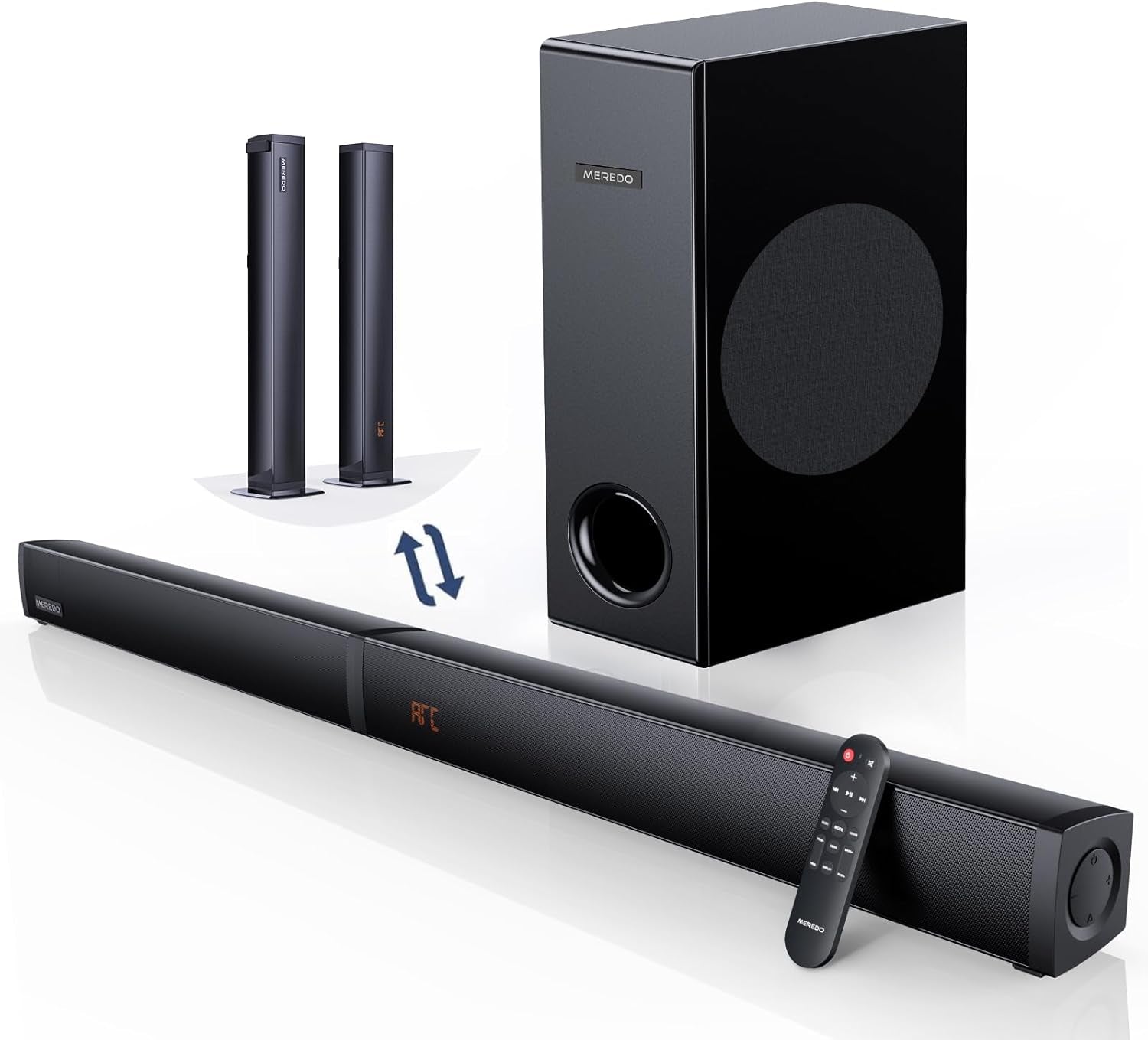 180W Sound Bar  2 in 1 Detachable Soundbar for TV 2.1CH Soundbar with Subwoofer 5 EQ Modes Treble & Bass Adjust (ARC Cable) Optical/Bt 5.4/AUX, 12L Deep Bass for Home Theater-32 Inch