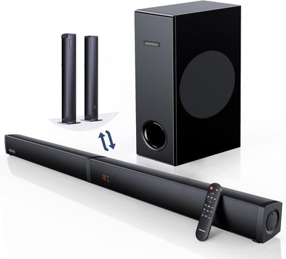 180W Sound Bar  2 in 1 Detachable Soundbar for TV 2.1CH Soundbar with Subwoofer 5 EQ Modes Treble &amp; Bass Adjust (ARC Cable) Optical/Bt 5.4/AUX, 12L Deep Bass for Home Theater-32 Inch