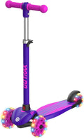 KS1 Kids Kick Scooter, LED Lighted Wheels and 3 Adjustable Height Handlebars, Lean-To-Steer & Widen Anti-Slip Deck, 3 Wheel Scooter for Boys & Girls Ages 3+ and up to 100 Lbs