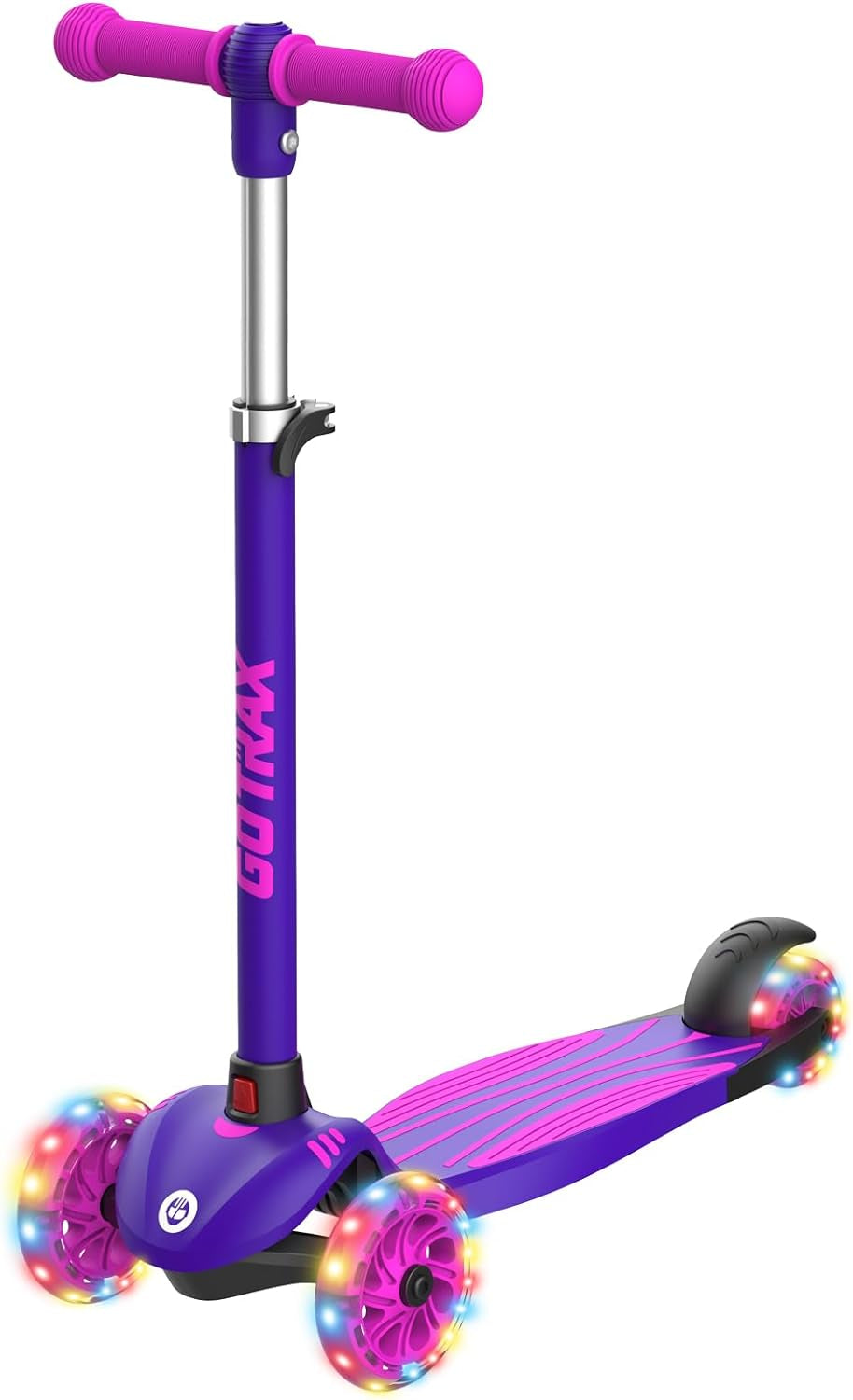 KS1 Kids Kick Scooter, LED Lighted Wheels and 3 Adjustable Height Handlebars, Lean-To-Steer & Widen Anti-Slip Deck, 3 Wheel Scooter for Boys & Girls Ages 3+ and up to 100 Lbs