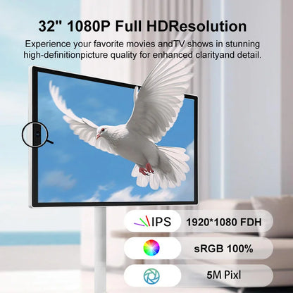 32 Inch Smart TV Rotation Touch Screen Portable Android Camera Mobile Display Tablet PC Stand Wheels Television Rechargeable