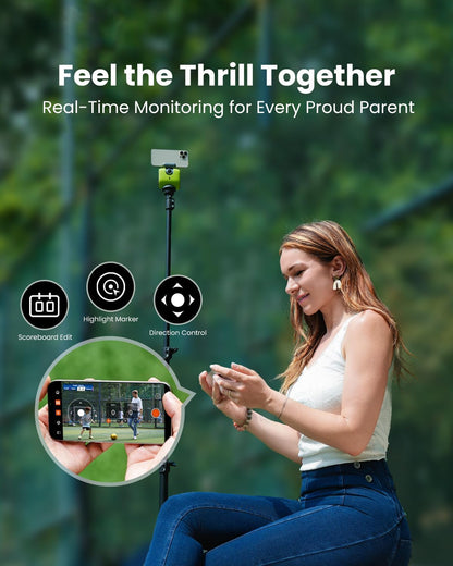 Chameleon AI Auto Sports Action Camera - 4K 60FPS Soccer Camera and Basketball Tracking Camera for Team Sports, Live Streaming, No Subscription, Works with Ios &amp; Android (Lemon Green)