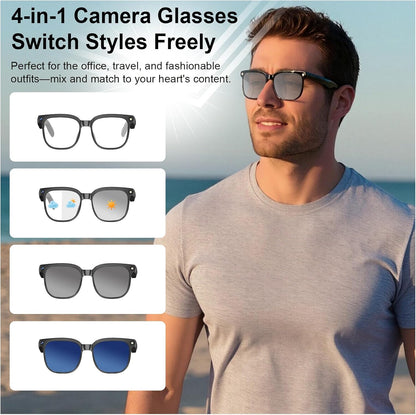 AI Smart Glasses with Camera, 4K HD Video &amp; Photo Capture, 8MP Camera Glasses for Men Women, Recording Glasses with AI Assistant, Object Recognition, Bluetooth Sunglasses for Travel/Work/Vlog