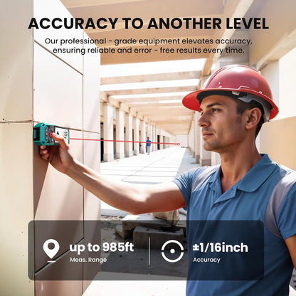 Outdoor Laser Measuring Tool, 985Ft Professional Laser Distance Meter for Construction, 4X HD Zoom &amp; 3" Backlit Display, Point-To-Point Technology for Large Outdoor Projects,