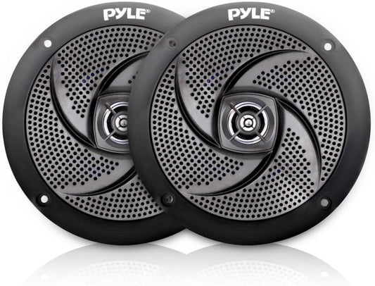 Marine Speakers 6.5 Inch - 2 Way Waterproof and Weather Resistant Outdoor Audio Stereo Sound System with 240 Watt Power and Low Profile Slim Style - 1 Pair (Black)