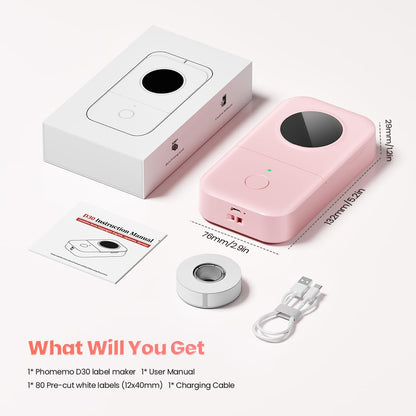 Label Maker Machine,  D30 Portable Bluetooth Label Printer with Tape Label Maker Handheld, Multiple Templates Available for Smartphone Easy to Use for Office Home Organization USB Rechargeable